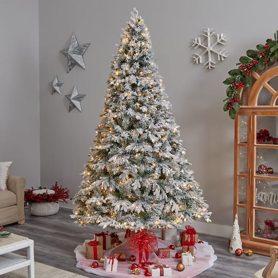 9ft. Pre-Lit Flocked Vermont Mixed Pine Artificial Christmas Tree, Clear LED Lights